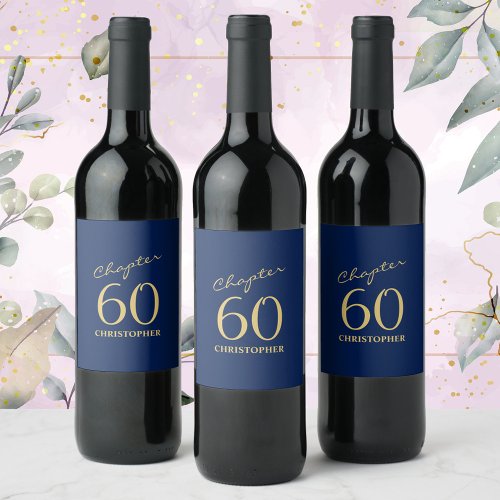 60th Birthday Blue Gold Wine Label