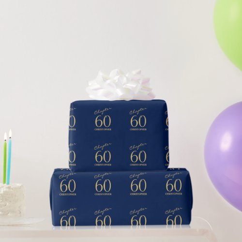 60th Birthday Blue Gold Wrapping Paper
