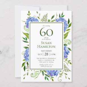 60th Birthday Blue Hydrangeas Invitation