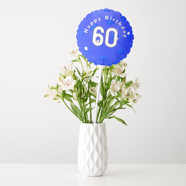60th Birthday Blue Pickleball Balloon (Vase)