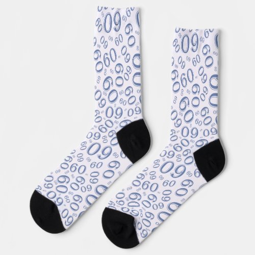 60th Birthday Blue Random Number Pattern Socks