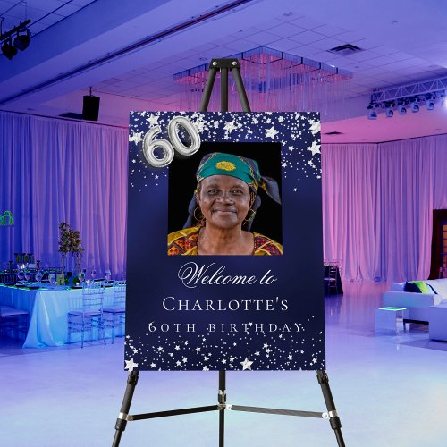 60th Birthday blue silver stars photo welcome Foam Board