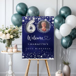 60th Birthday blue silver stars photo welcome Foam Board<br><div class="desc">A welcome board for a 60th birthday party.  A navy blue background with elegant faux silver stars. The blue color is uneven.  Personalize and add a photo,  name and text.  White letters. 
Back: no design</div>