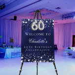 60th Birthday blue silver stars welcome party Foam Board<br><div class="desc">A welcome board for a 60th birthday party.  A navy blue background with elegant faux silver stars. The blue color is uneven.  Personalize and add a name and text.  White letters. 
Back: no design</div>