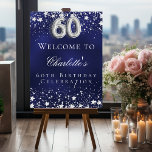 60th Birthday blue silver stars welcome party Foam Board<br><div class="desc">A welcome board for a 60th birthday party.  A navy blue background with elegant faux silver stars. The blue color is uneven.  Personalize and add a name and text.  White letters. 
Back: no design</div>