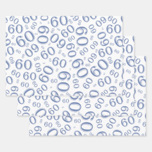 60th Birthday Blue/White Random Number Pattern 60 Wrapping Paper Sheets