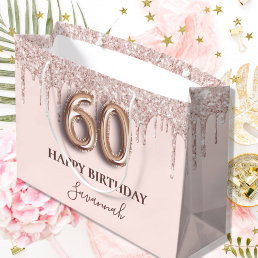 60th birthday blush pink glitter drips rose gold large gift bag
