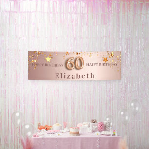 60th birthday blush rose gold stars name banner
