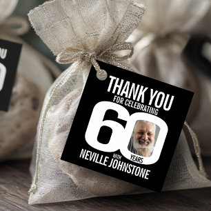60th birthday bold black white photo favor tags