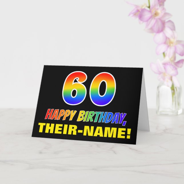60th Birthday: Bold, Fun, Simple, Rainbow 60 Card (Orchid)
