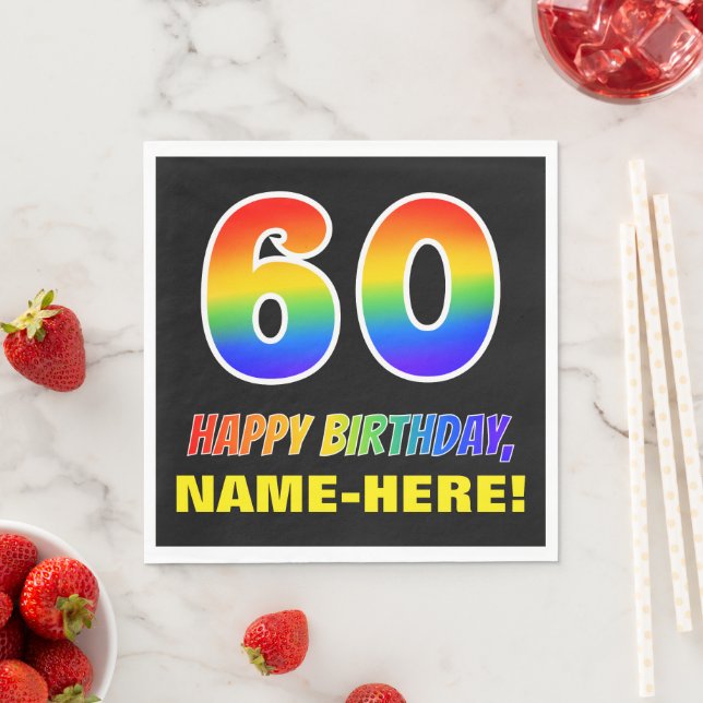 60th Birthday: Bold, Fun, Simple, Rainbow 60 Napkins (Insitu)