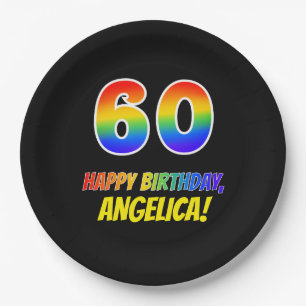 60th Birthday: Bold, Fun, Simple, Rainbow 60 Paper Plates