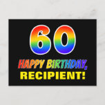 [ Thumbnail: 60th Birthday: Bold, Fun, Simple, Rainbow 60 Postcard ]