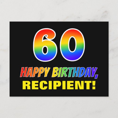 60th Birthday Bold Fun Simple Rainbow 60 Postcard