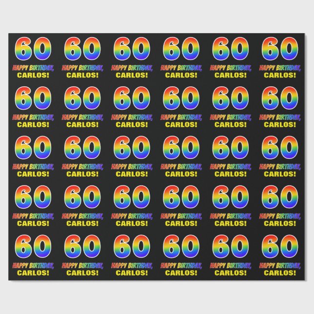 60th Birthday: Bold, Fun, Simple, Rainbow 60 Wrapping Paper (Flat)