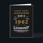 60th Birthday Born 1962 Vintage Black Gold Card<br><div class="desc">A personalized classic card for that celebration. Add the name to this vintage retro style black, white and gold design for a custom birthday greeting card. Easily edit the name and year with the template provided. The Wonderful custom gift. More gifts and party supplies for that party celebration available with...</div>