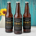 60th Birthday Born 1963 Add Name Black Gold Beer Bottle Label<br><div class="desc">Make your special occasion stand out with this personalized black and gold beer label! Perfect for a 60th birthday celebration, this unique design will add a bit of fun and sophistication to any occasion. With a modern black and gold theme and customized text, this beer label will be sure to...</div>