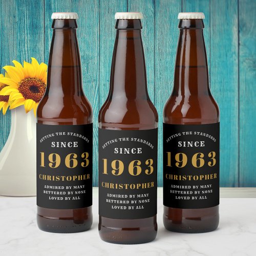 60th Birthday Born 1963 Add Name Black Gold Beer Bottle Label