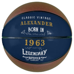 60th Birthday Born 1963 Add Name Legend Blue Gold Basketball
