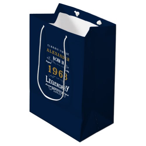 60th Birthday Born 1963 Add Name Legend Blue Gold Medium Gift Bag