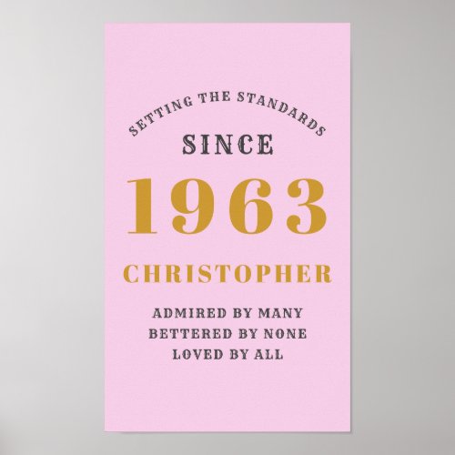 60th Birthday Born 1963 Add Name Pink Gray Poster