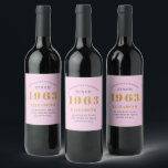 60th Birthday Born 1963 Add Name Pink Gray Wine Label<br><div class="desc">Personalized Birthday add your name and year wine label. Edit the name and year with the template provided. A wonderful custom pink birthday party item. More gifts and party supplies available with the "setting standards" design in the store.</div>