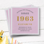 60th Birthday Born 1963 Add Name Pink Grey Napkins<br><div class="desc">Personalized Birthday add your name and year paper napkin. Edit the name and year with the template provided. A wonderful custom birthday party accessory. More gifts and party supplies available with the "setting standards" design in the store.</div>