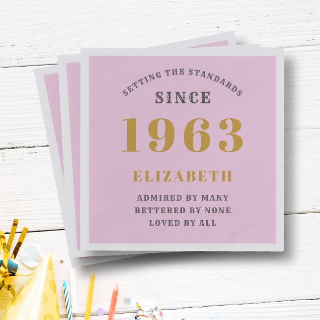 60th Birthday Born 1963 Add Name Pink Grey Napkins (Creator Uploaded)