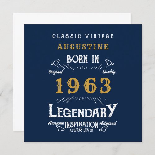 60th Birthday Born 1963 Legend Blue Gold Greeting Card