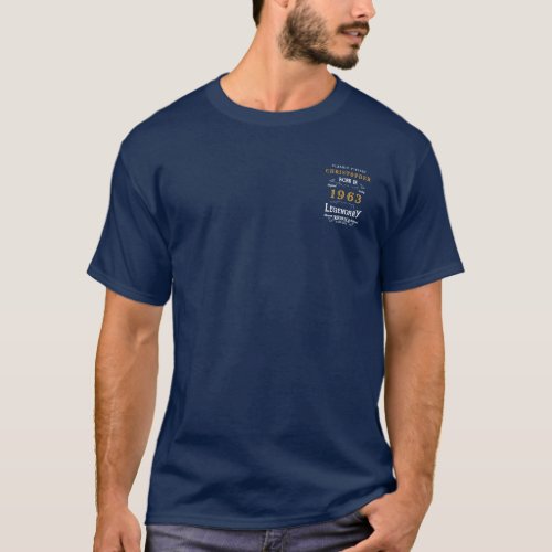 60th Birthday Born 1963 Monogram Legend Blue Gold T_Shirt