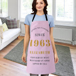 60th Birthday Born 1963 Pink Grey Lady's Apron<br><div class="desc">Celebrate a 60th birthday with this stunning pink and grey apron! Customize this one-of-a-kind apron with your own personal touch by adding the name, age, favorite quote, or whatever you want! It makes the perfect personalized gift for your loved one. Whether they are an amateur chef or just want to...</div>