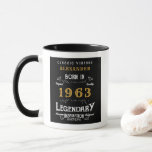 60th Birthday Born 1963 Retro Black Personalized Mug<br><div class="desc">For those born in 1963 and celebrating their 60th birthday we have the ideal birthday coffee mug. The black background with a white and gold vintage typography design design is simple and yet elegant with a retro feel. Easily customize the text of this birthday gift using the template provided. More...</div>