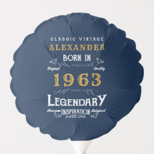 60th Birthday Born 1963 Vintage Legend Blue Gold Balloon