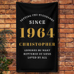 60th Birthday Born 1964 Add Name Black Gold Banner<br><div class="desc">60th Birthday Party Wall Banner - Customizable Black and Gold Decorative Piece. Celebrate an impressive milestone with our 60th Birthday Party Wall Banner. This one-of-a-kind black and gold banner is not just a decoration, it's a statement piece. Customizable to your preferences, it's an elegant and fun way to mark the...</div>