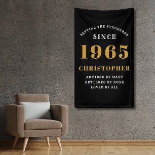 60th Birthday Born 1965 Add Name Black Gold Banner