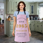 60th Birthday Born 1965 Pink Grey Lady's Apron<br><div class="desc">Celebrate a 60th birthday with this stunning pink and grey apron! Customize this one-of-a-kind apron with your own personal touch by adding the name, age, favorite quote, or whatever you want! It makes the perfect personalized gift for your loved one. Whether they are an amateur chef or just want to...</div>