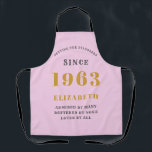 60th Birthday Born 1965 Pink Grey Lady's Apron<br><div class="desc">Celebrate a 60th birthday with this stunning pink and grey apron! Customize this one-of-a-kind apron with your own personal touch by adding the name, age, favorite quote, or whatever you want! It makes the perfect personalized gift for your loved one. Whether they are an amateur chef or just want to...</div>