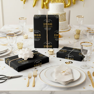 60th Birthday born 1966 Add Name Black Gold Wrapping Paper Sheets