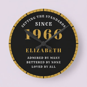 60th Birthday Born 1966 Black Gold Round Clock