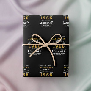 60th Birthday Born 1966 Legend Vintage Black Wrapping Paper Sheets