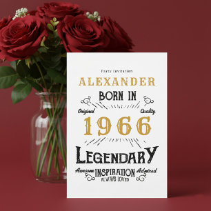 60th Birthday Born 1966 White Gold Retro Vintage Invitation