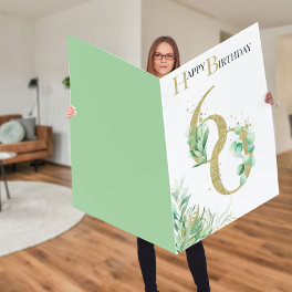 60th Birthday Botanical Numbers Green Gold Jumbo Card
