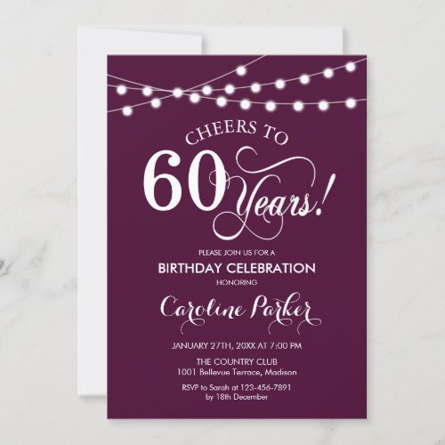60th Birthday _ Burgundy White Invitation