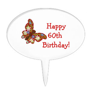 60th Birthday Cake Pick with butterfly