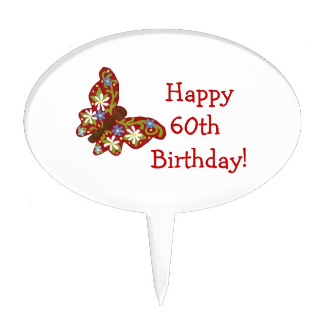 60th Birthday Cake Pick with butterfly (Front)