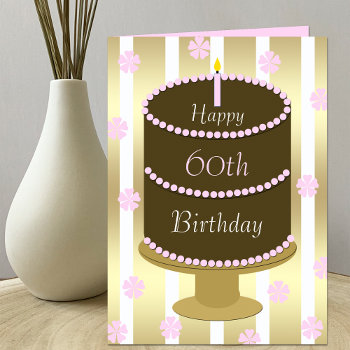 60th Birthday Card Cake In Pink by KathyHenis at Zazzle