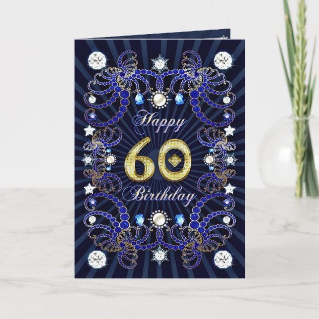 60th birthday card with masses of jewels (Front)
