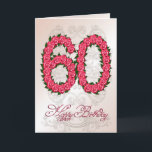 60th birthday card with roses and leaves<br><div class="desc">Numbers formed from roses with delicate scrollwork in the background. A stunning birthday card for an elegant lady. See the whole range of cards for ages and relationships in my store. All artwork copyright Norma Cornes</div>