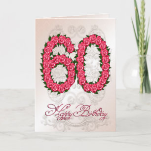 60th birthday card with roses and leaves