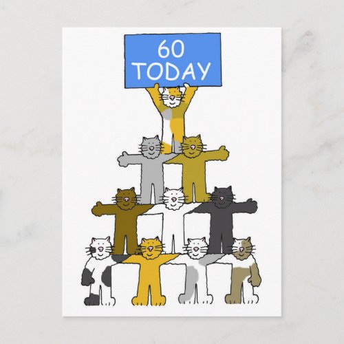 60th Birthday Cartoon Cats Holding a Banner Postcard